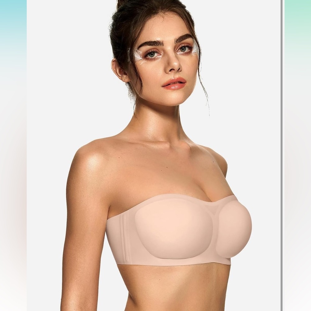 Strapless slip free wireless push-up bandeau bra in nude